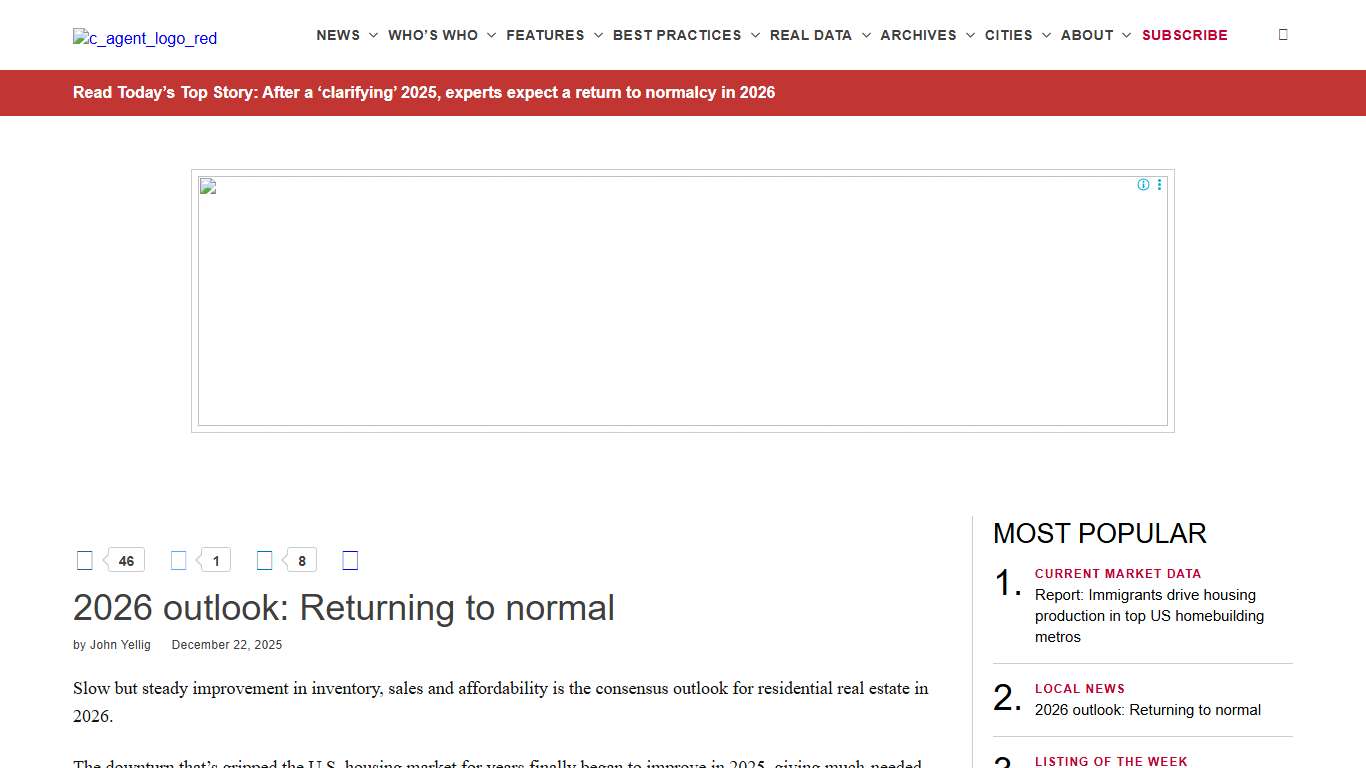 2026 outlook: Returning to normal  - Chicago Agent Magazine Predictions